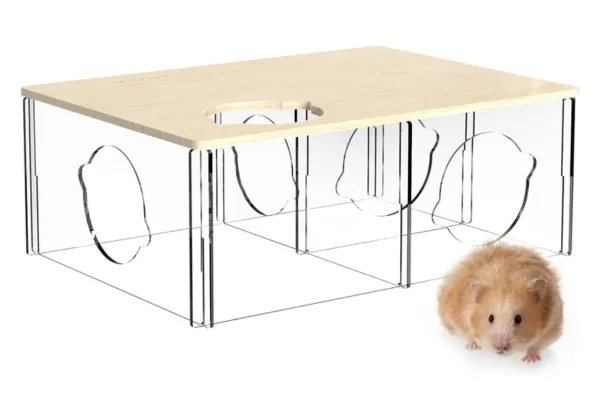 Bucatstate acrylic multi-chamber hide Bucatstate acrylic multi-chamber hide with a long-haired Syrian hamster in front