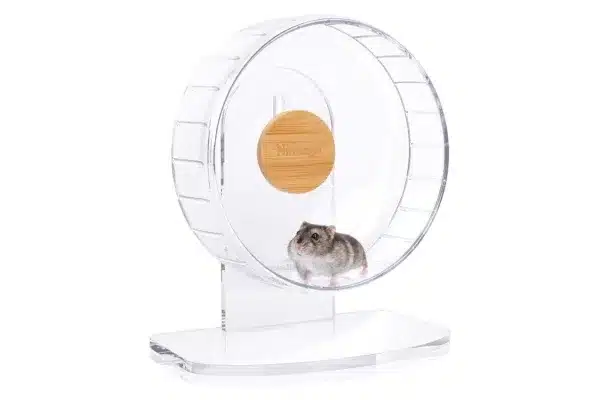 Niteangel Super-Silent Hamster Exercise Wheels Grey hamster on clear acrylic Niteangel wheel