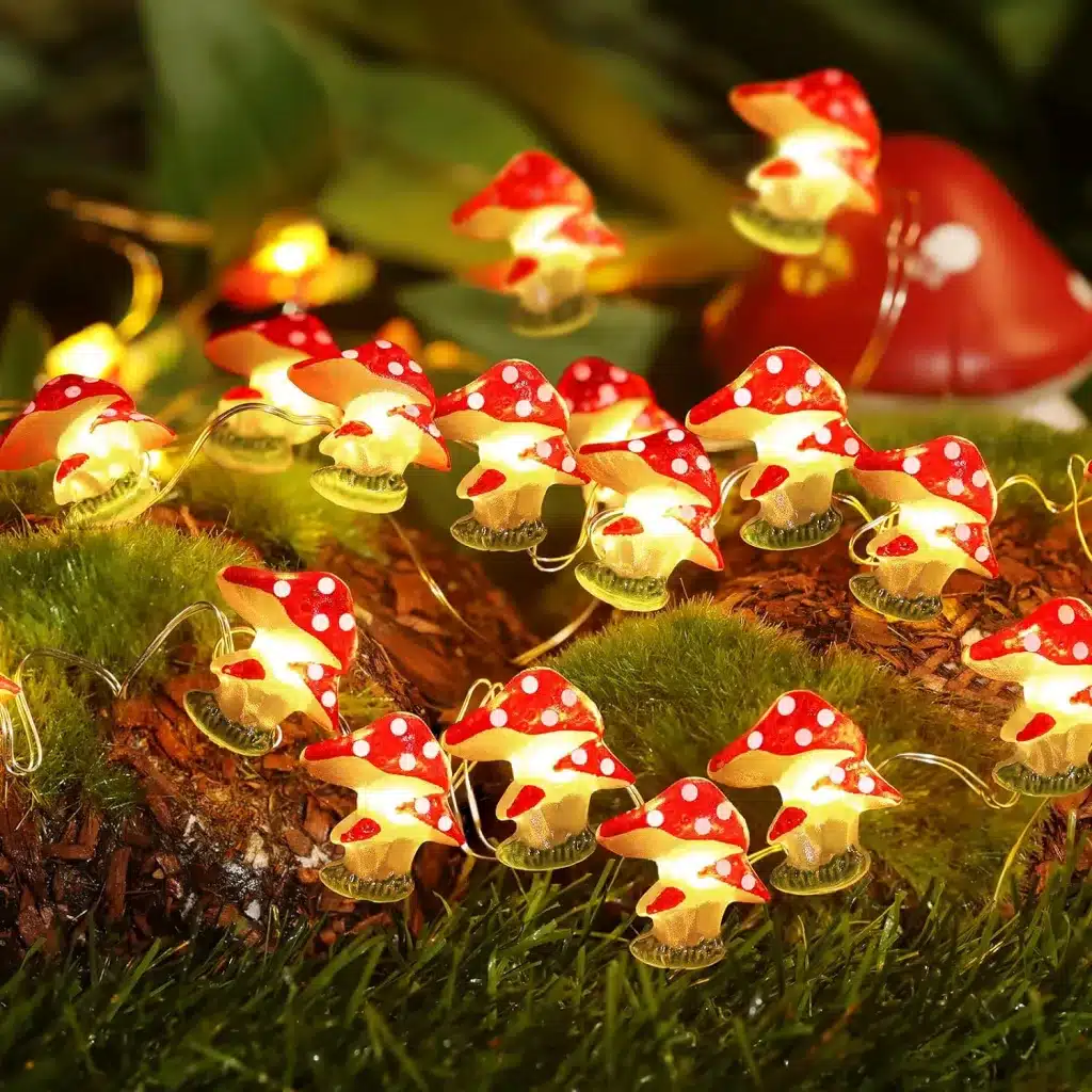Mushroom string lights for decorating a hamster, mouse, or gerbil cage