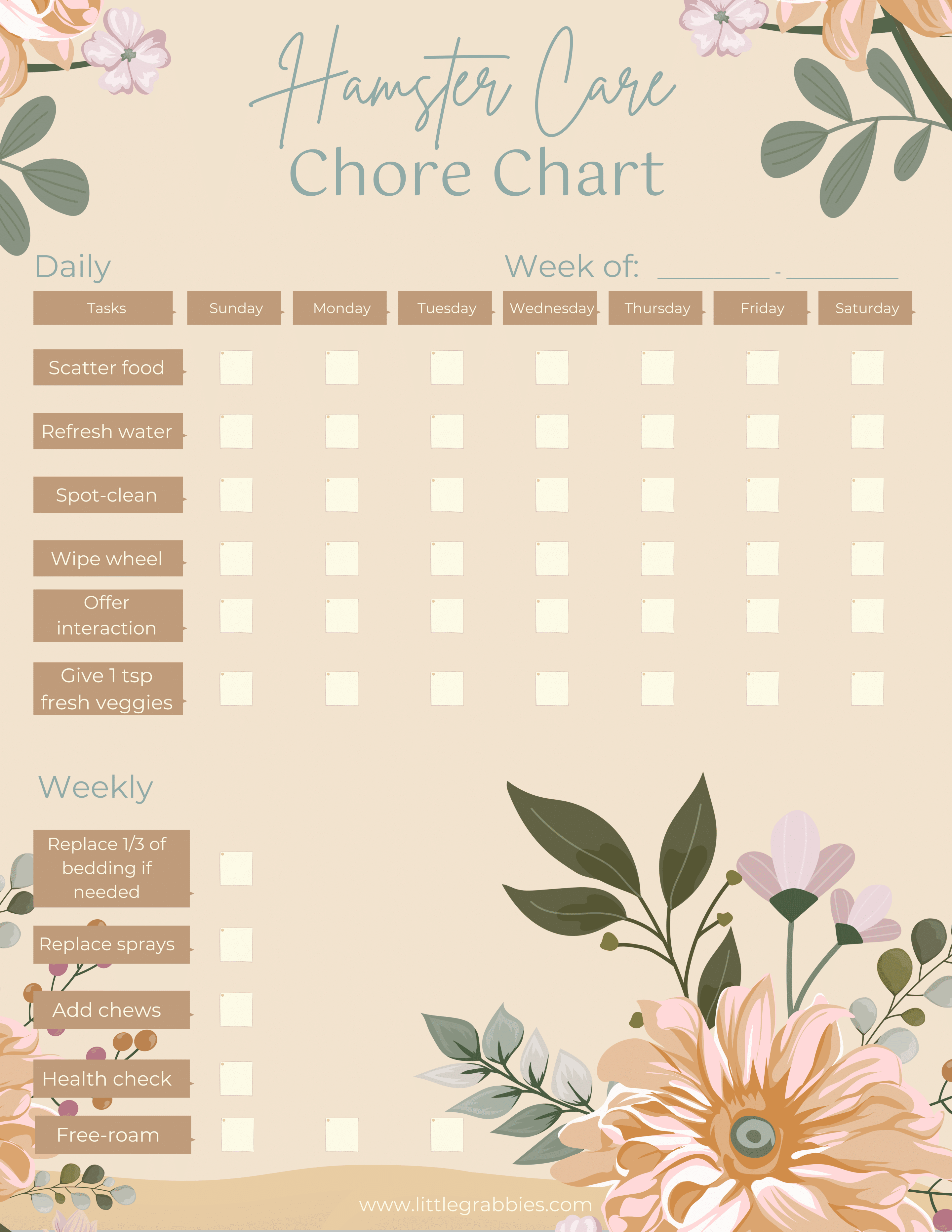A chore chart for hamsters